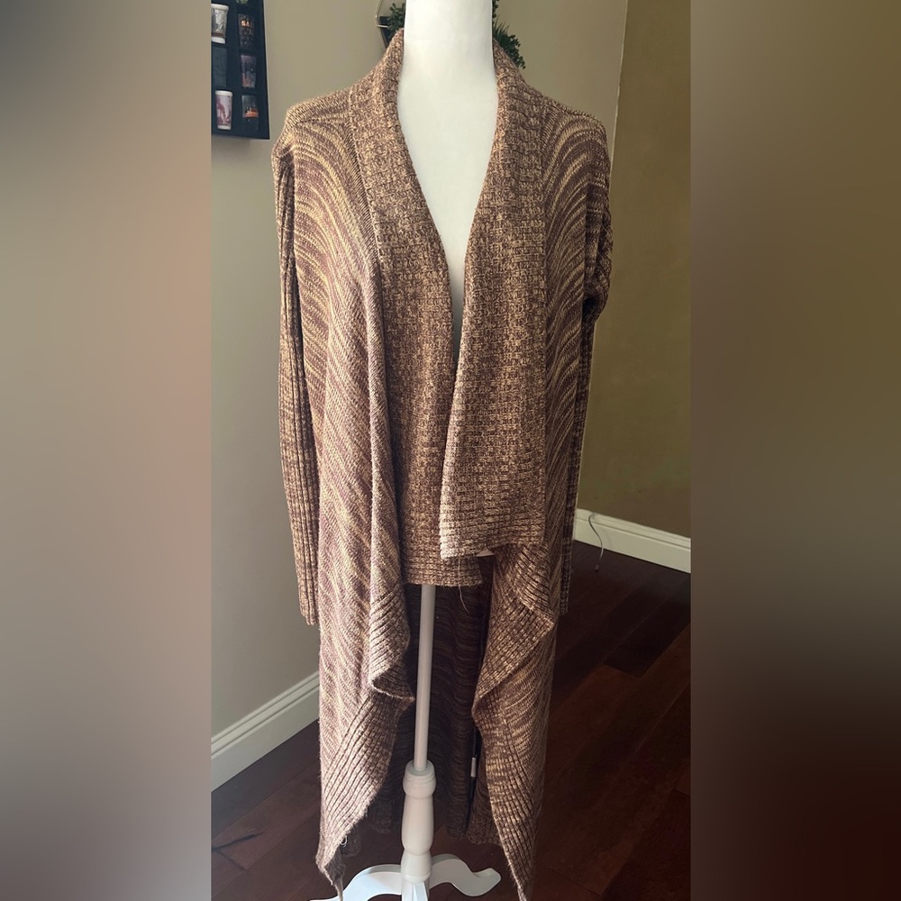 Venus Womens Cardigan Brown Duster Long Open Front Sz Medium